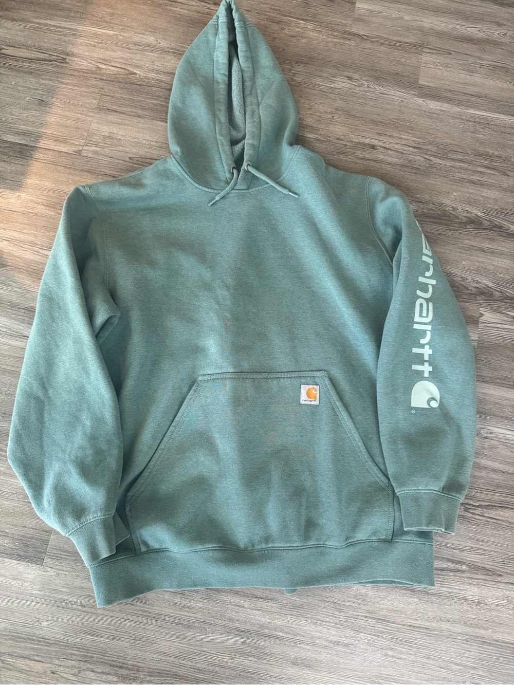 Carhartt Sage Green Pullover Hoodie with Sleeve Logo